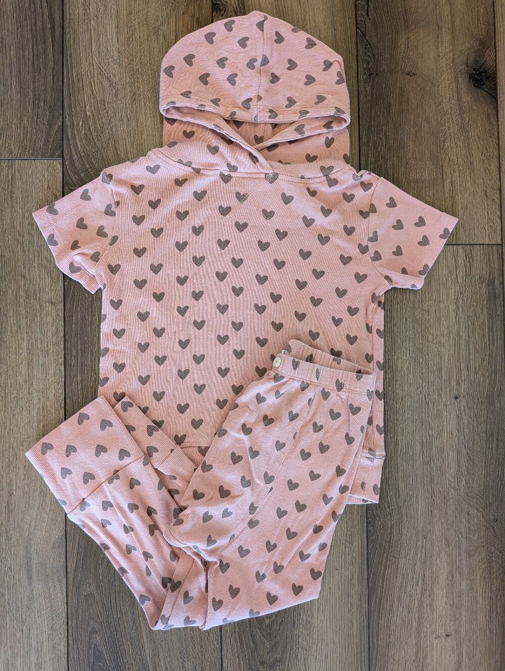 Kate Quinn Hearts Matching Loungewear Set Hoodie Top & Pants Pink Brown Size 5T